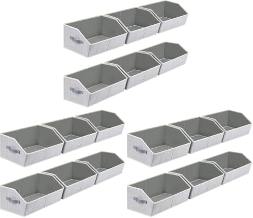 Homsorout Closet Organizers Bins 18 Packs - Large Closet Shelf Organizer with Handles, Fabric Trapezoid Storage Bins, Collapsible Storage Cubes for Clothes, Towels, Light Gray by Homsorout