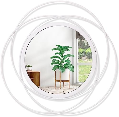 Wall Mirror Mounted Round Decorative Mirrors with Iron Metal Wire Frame Mirror for Wall, Home Decorative Bathroom Vanity, Living Room or Bedroom White Small 12" by HLFMVWE