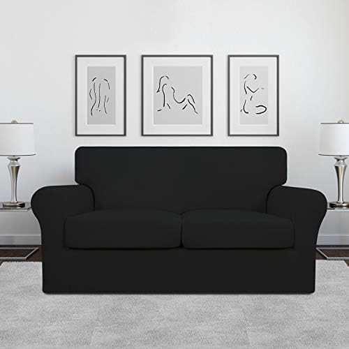 Easy-Going 3 Pieces Stretch Soft Couch Cover for Dogs - Washable Sofa Slipcover for 2 Separate Cushion Couch - Elastic Furniture Protector for Pets, Kids (Loveseat, Black, Medium) - Image 2