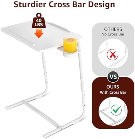TV Trays Set of 2 - Folding TV Tray Adjustable Dinner Trays for Eating On Couch Wooden Tables Mate Stand Foldable White Desk with Cup Holder Portable - Image 6