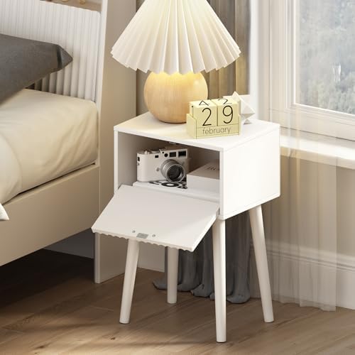 LAATOOREE Nightstands Set of 2, Small Bed Side Table with Fluted Door - Image 4