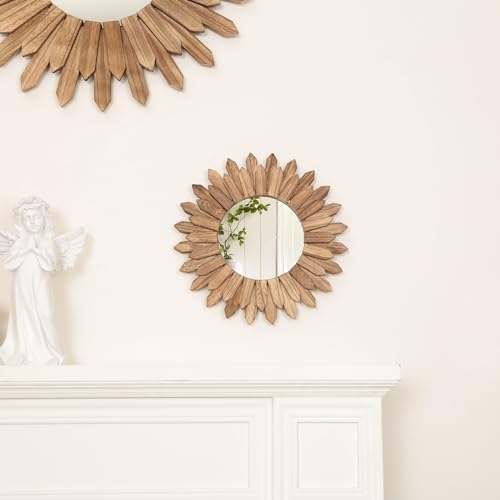 LOSOUR Wall Decor 12 inch Rustic Round Wood Mirror Decorative Boho Sunburst Mirror Boho Home Decor Farmhouse Wall Decor for Bedroom Living Room Entryway - Image 3