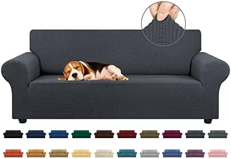 KEKUOU Stretch Couch Covers for Sofa, 3 Cushion Couch Slipcover,Charcoal by KEKUOU