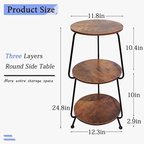 Small Round Coffee Table, 3-Tier Bedside Table Side Table for Small Spaces - Image 3