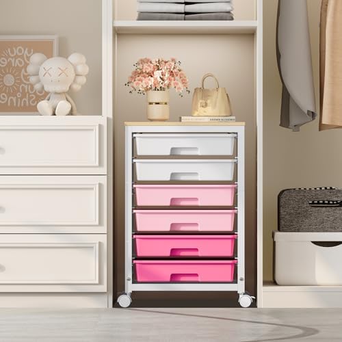Sykiariol Rolling Cart with 6 Drawers,Pink - Image 5