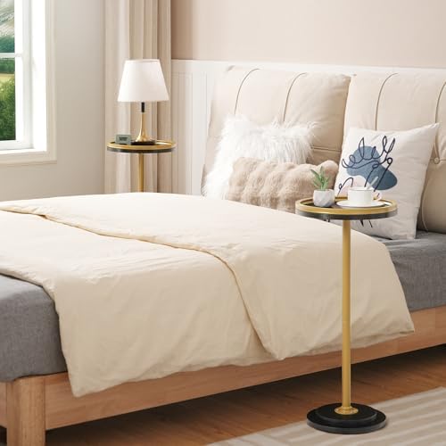 HOOBRO Small Round Side Table, Drink Table, Coffee Martini Table with Pedestal Accent for Small Spaces in Living Room, Bedroom, Sofa Couch, Black and Gold DB168BZ01 - Image 2