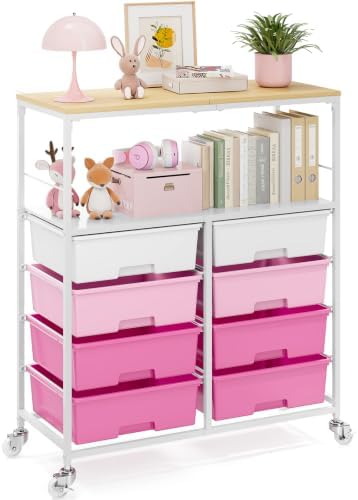 APEXCHASER Rolling Storage Cart with 8 Large Drawers, Wooden Tabletop by APEXCHASER