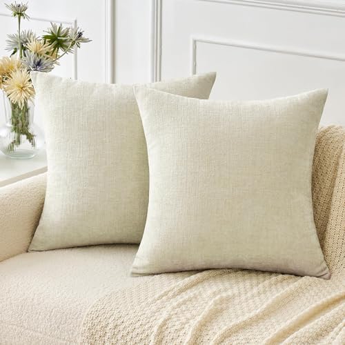 MIULEE Soft Chenille Throw Pillow Covers Cream 18x18 Inch Pack of 2 by MIULEE