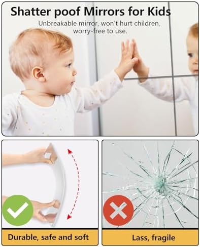 Shatterproof Peel and Stick on Mirror Tiles for Wall Decorative,1 Pcs 8x8 in Unbreakable Small Mirrors for Wall Classroom Decor, Toddlers Mirror for Kids Bedroom, Plastic Door Adhesive Mirrors - Image 3