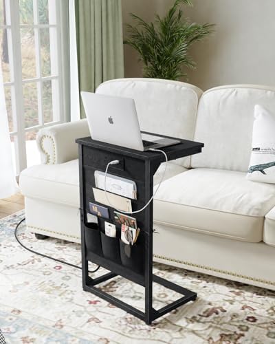 C-Shaped End Table with Fast-Charging Station, Small Couch Side Table with Storage Bag, Sofa TV Tray Table for Living Room, Bedroom, Bedside ET-BK-W1 by Unknown