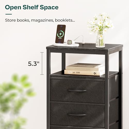Huuger Nightstand with Charging Station, 27.6 Inch Bedside Table,Side Table - Image 6