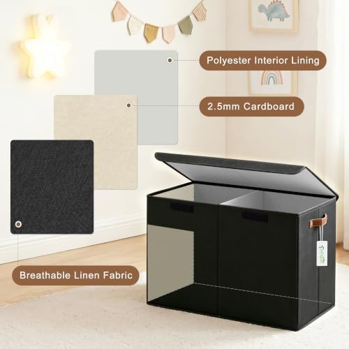 Bagnizer Large Toy Storage Box with Lids, Collapsible Sturdy Baby Storage Organizer Chest Bin Basket for Kids, Boys, Girls, Playroom, Nursery, Bedroom, Closet 25"x13"x16" (Black) - Image 3
