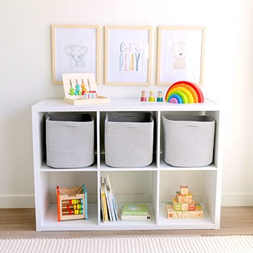 NaturalCozy Storage Cubes 11 Inch Cotton Rope Woven Baskets for Organizing, 3-Pack | Cube Storage Bin | Square Storage Baskets for Shelves Organizer, Classroom, Kids Toy Bins, Closet, Baby Nursery - Image 3