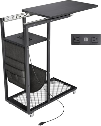 Colima C Shaped End Table with Charging Station (Black, Extra Large) - Image 7