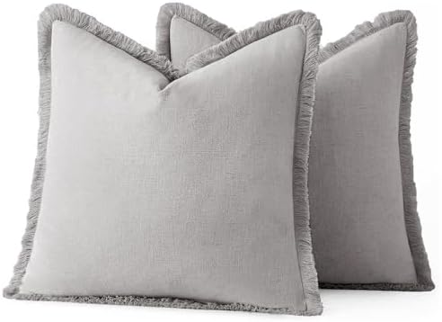 MIULEE Linen Fringe Decorative Euro Throw Pillow Covers Light Grey 24x24 - Image 6