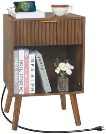 Fultyle Mid Century Modern Nightstand with Charging Station, Bedside Table by Fultyle