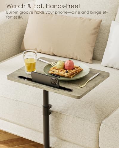 Masupu Sofa Arm Tray Table - 360° Swivel Height Adjustable End Table, Small Snack Side Table for Couch, C Shaped Table for Bed, Chair or TV Tray Table(Greige) - Image 5