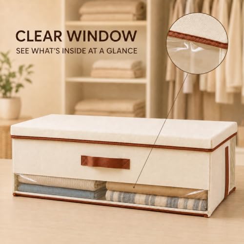 4 Pack Fabric Storage Bins with Lids, 26L Each, Clear Window Foldable Closet Organizers for Clothes, Blankets and Bedding - Image 4