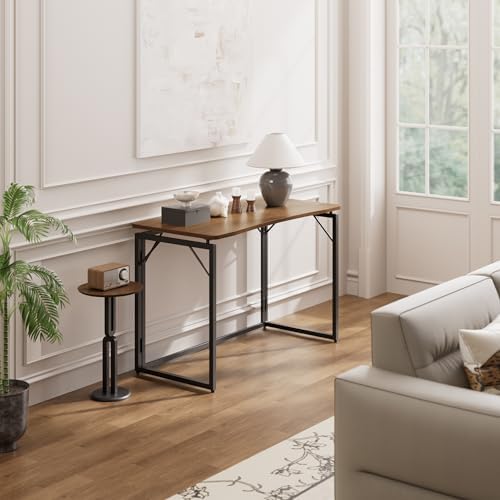 JOYMOOP 31.5" Brown Folding Desk, No Assembly, Wooden Top, Small Size - Image 4