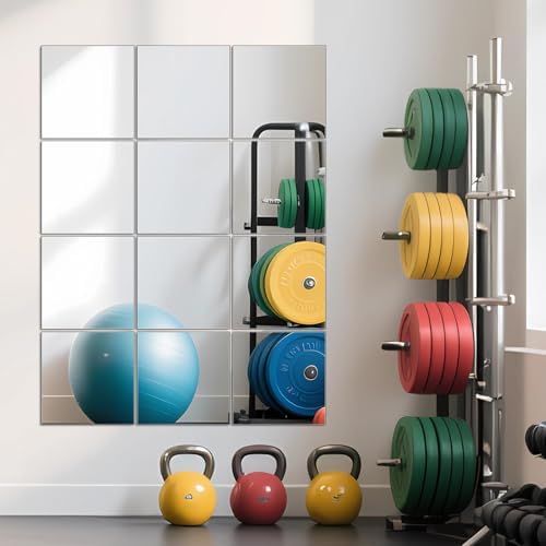 Home Gym Mirror Tiles, 10" x 10" x 12PCS Wall Mirror Tiles Frameless Glass - Image 2