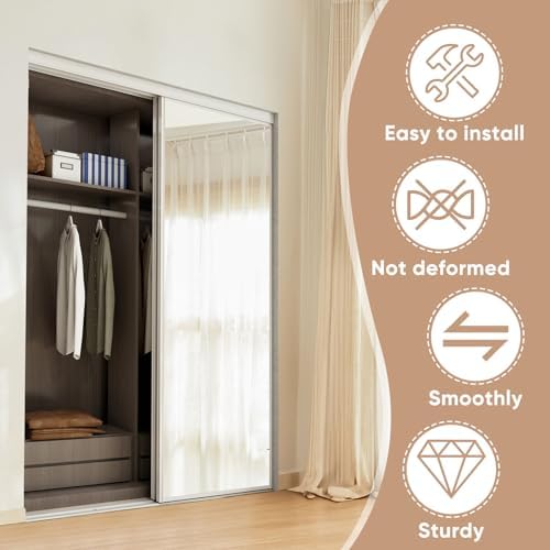 BARNSMITH 60 x 80 Inches Mirrored Closet Door, One Side Mirror with Top & Bottom Track Kits, 2-Panels Steel Frame Sliding Mirror Closet Door, Easy to Install - Image 3