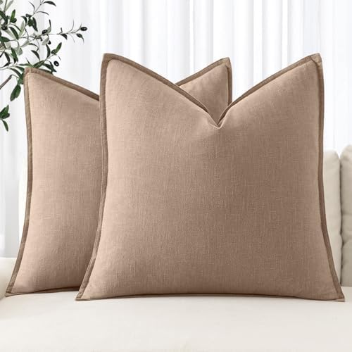 MIULEE Decorative Linen Pillow Covers 18x18 Inch Camel by MIULEE