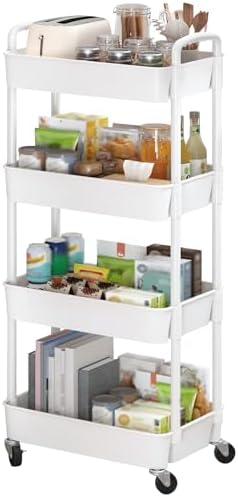 Sywhitta 4-Tier Plastic Rolling Utility Cart with Wheels for Storage,White by haseverythingyouneed