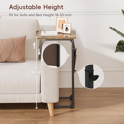 Vagusicc C-Shaped End Table, Small Side Table for Couch, Sofa Table Adjustable Height End Tables Living Room, Bedside Slide Under Couch Table for Sofa, TV Tray Table with Metal Frame for Bedroom,Brown - Image 6