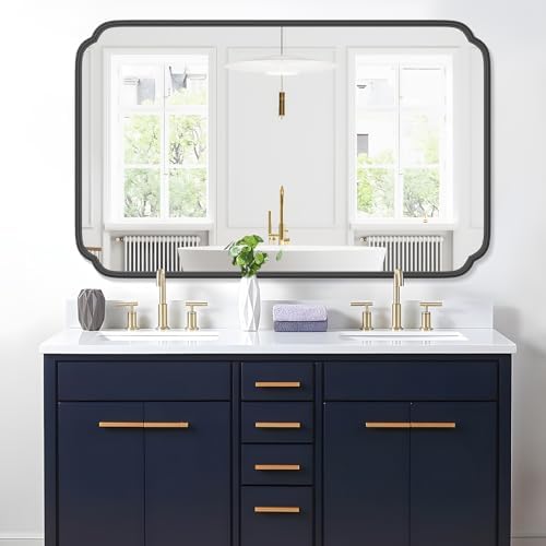 Ferytange Black 30"x48" Bathroom Mirror for Wall, Large Bathroom Vanity Mirror, Rounded Rectangle Mirror in Iron Frame Hangs Horizontal Or Vertical by FerytangeHome