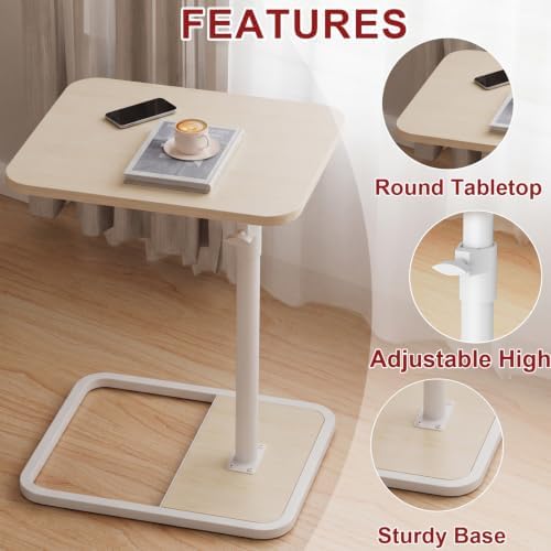 GOYLSER Large C Shaped End Table for Couch, Height Adjustable Rotatable Couch Tray Tables Sofa Table Tv Trays for Bedroom, Natural Wooden Swivel Side Table for Small Spaces - Image 6