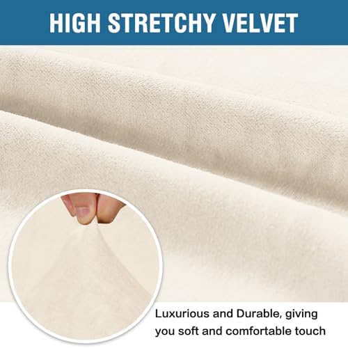 H.VERSAILTEX Stretch Velvet Armchair Cover Couch Covers 1 Cushion Chair Slipcover for Living Room Furniture Cover Crafted from Thick Comfy Rich Velour (Chair 31"-49", Cream) - Image 3