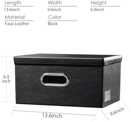 PRANDOM Collapsible Storage Box with Lid [1-Pack] Leather Fabric Foldable Storage Bin Organizer Container Basket Cube with Cover for Home Bedroom Closet Office Nursery Black (13.6x9.6x6.9) - Image 5