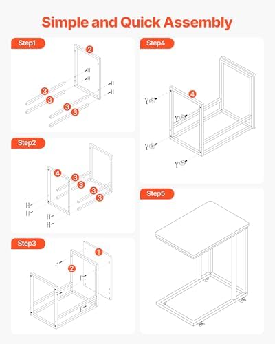 VEVOR C Table, C Shaped Sofa Side Table with Metal Frame Rolling Casters, Portable C Shaped End Stand for Living Room Bedroom Office, 19.69 x 13.78 x 23.82 inches Laptop Side Tables, Brown and Black - Image 7