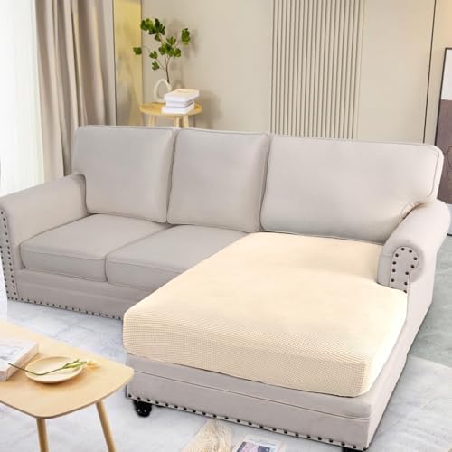 H.VERSAILTEX Super Stretch Individual Chaise Cover Sectional Couch Covers for L Shaped Sofa Both Left/Right Featuring Thick Jacquard Textured Twill Fabric (1 Piece Chaise Cover Large, Cream) - Image 2