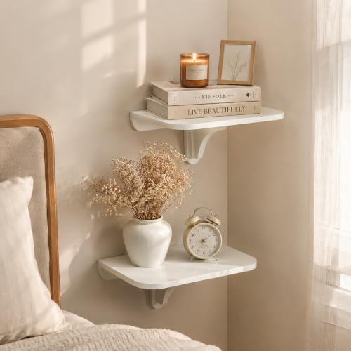 WELLAND 11.8" x 8.25" White Wall Mounted Desk Small Floating Shelves Set of 2 Folding Wall Shelves Drop-Leaf Table Fold Down Desk for RV, Camper, Loft Beds - Image 4