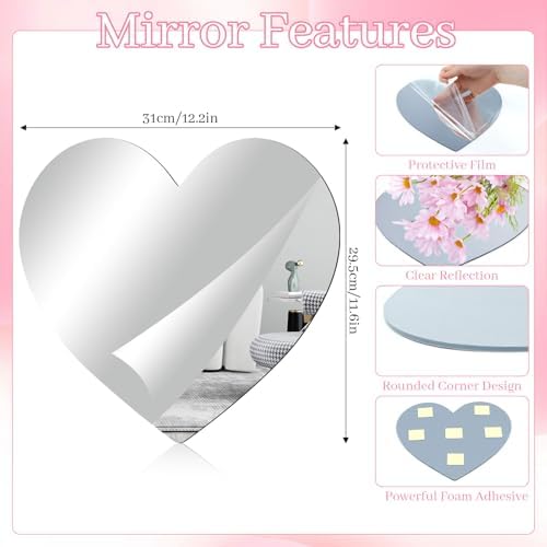 12 x 11.6″x 1Pcs Heart Shaped Acrylic Wall Mirror Tile for Wall - Image 3