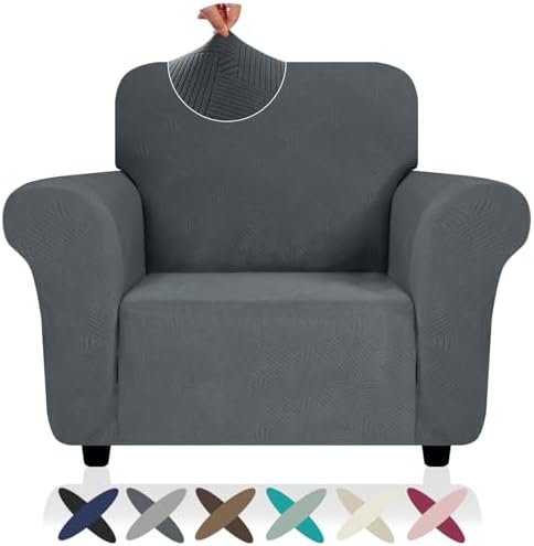 ZNSAYOTX Super Stretch Chair Slipcover (30"-47"), New Striped Sofa Chair Covers for Living Room, Dogs Pet Friendly Anti-Slip Chair Protector Spandex Armchair Slipcovers (Dark Grey, Chair) by ZNSAYOTX