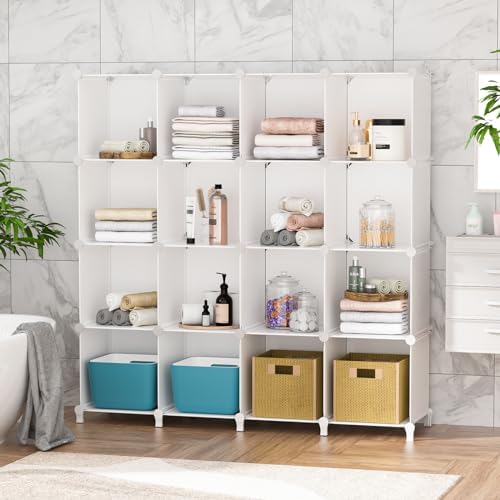Neprock 16 Cubby Storage Organizer, Closet Clothes Storage Organizer, Cube Shelves Closet Organizers and Storage Shelves for Clothing Storage with Hammer, Bookshelf for Kids (White) - Image 5