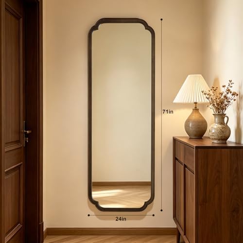 WallBeyond Full Length Mirror Wall Mounted 71"x24", Rustic Wooden Frame Floor Mirror, Large Full Body Mirror for Bedroom, Leaning or Hanging Against Wall (Walnut Solid Wood) - Image 2