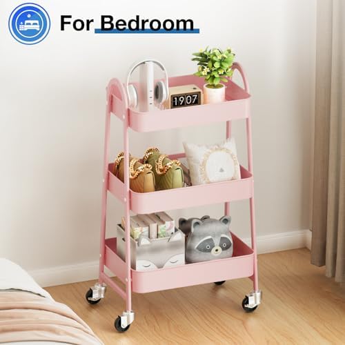 OLIXIS Metal 3 Tiers Rolling Storage Utility Cart with Lockable Wheels - Image 4