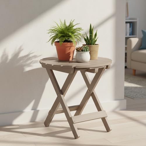 Shine Company Round Wooden Folding Solid Wood Side Table, Outdoor Adirondack Small Patio Table, Graystone - Image 2