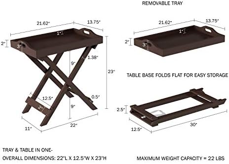 Lavish Home End Folding Modern Minimalist Wooden Contemporary Side Table, Multifunctional, Portable, Stylish Serving, Snack or Lap Tray, Suitable for Indoor and Outdoor Use - BROWN - Image 2