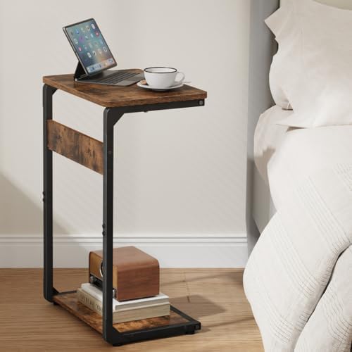 Wood Pedestal Snack TV Trays Set of 2, Small C Shaped NightStand ET-YB-BRW2 - Image 5