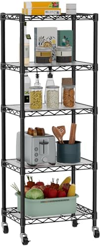 Golpart Small Shelves Storage Wire Metal Adjustable Shelf Unit with Wheels by Golpart