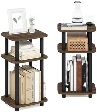 Furinno JUST 3-Tier Telephone Table Set of 2, Turn-N-Tube Toolless Side Table with Open Shelf, Round Curve Corner Night Stand, Bedside Table, for Living Room, Bedroom, Columbia Walnut - Image 6