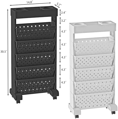 BYFU 6-Tier Rolling Bookshelf Cart, Black - Image 3