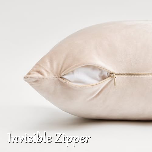 GIGIZAZA Velvet Pillow Covers 16x16 Decorative Pillows Pack of 2 Beige - Image 4