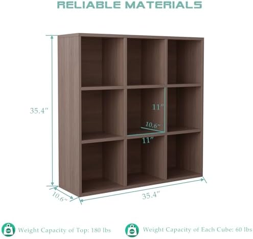 OSCHF 9-Cube Storage Shelf Bookcase, Walnut - Image 2