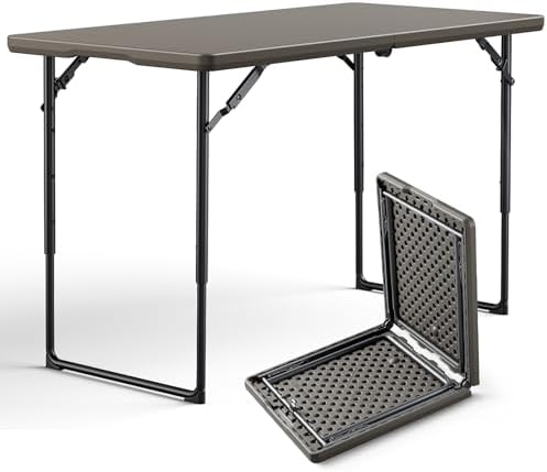 Folding Table, 4FT Foldable Picnic Table with Carrying Handle, Heavy Duty Fold-in-Half Portable Table for Weddings, Camping, RV Travel, Parties, BBQs, and Indoor Use, Easy to Fold and Store, Khaki by FoldingFurniture