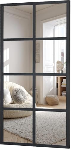 Simple Deluxe Window Pane Mirror 16" x 32", Rectangular Decorative Wall Mirror, Black Metal Frame Grid Mirror for Bathroom, Bedroom, Entryway, 1 Pack by SimpleDeluxe